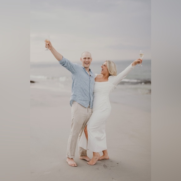 Reformation Isaac Dress in White Ivory Long Sleeves Midi Slit Cotton - Picture 11 of 13